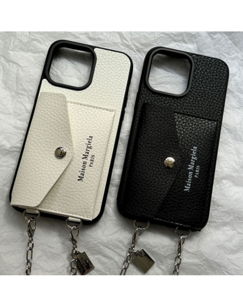 Maison Margiela iphone16 pro maxケースアイフォン15プロケースメゾンマルジェラ iPhone15 pro max携帯電話ケースショルダーチェーン付きiphone14 pro/13 pro/12 pro maxケースカード収納潮流爆人気