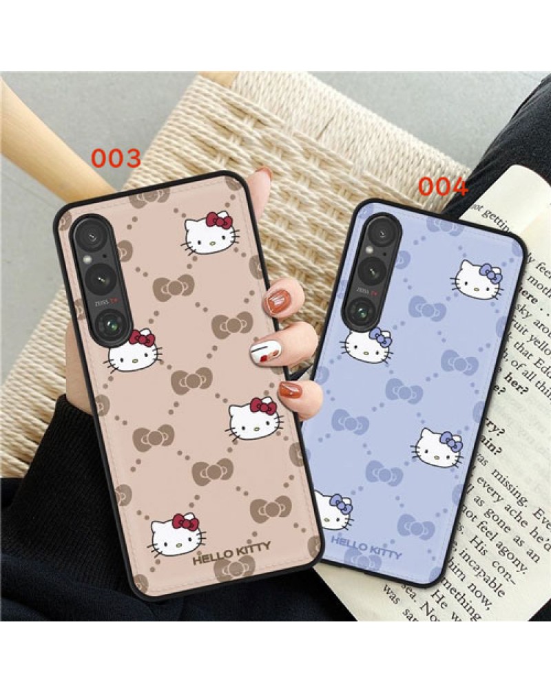 ハローキティ xperia10 VI/1 VI/5 VIケース hello kitty sony xperia1 V/10V/5 IVケースiphone16/16 pro maxケースブランドiphone15プロケース可愛い人気galaxy s25 s24 ultra保護ケース合革製