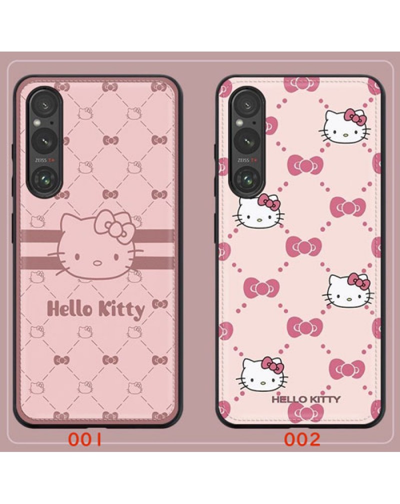 ハローキティ xperia10 VI/1 VI/5 VIケース hello kitty sony xperia1 V/10V/5 IVケースiphone16/16 pro maxケースブランドiphone15プロケース可愛い人気galaxy s25 s24 ultra保護ケース合革製